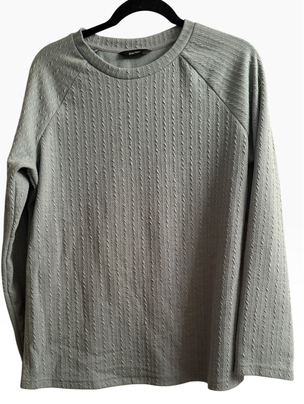 Dokotoo Women's Long Sleeve Textured Knit Crewneck in Sage L